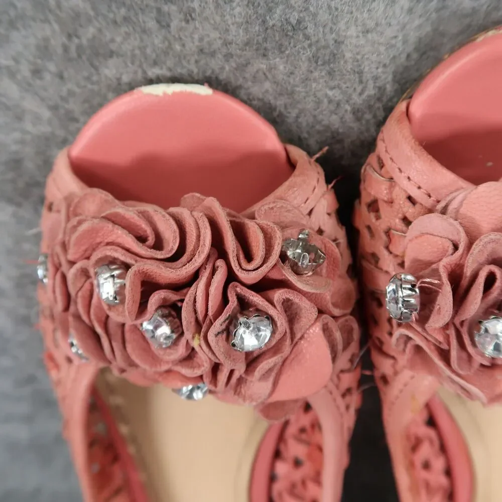 Report Shoes Womens 7 Flats Slip On Woven Peep Toe Ruffle Embellished Fashion